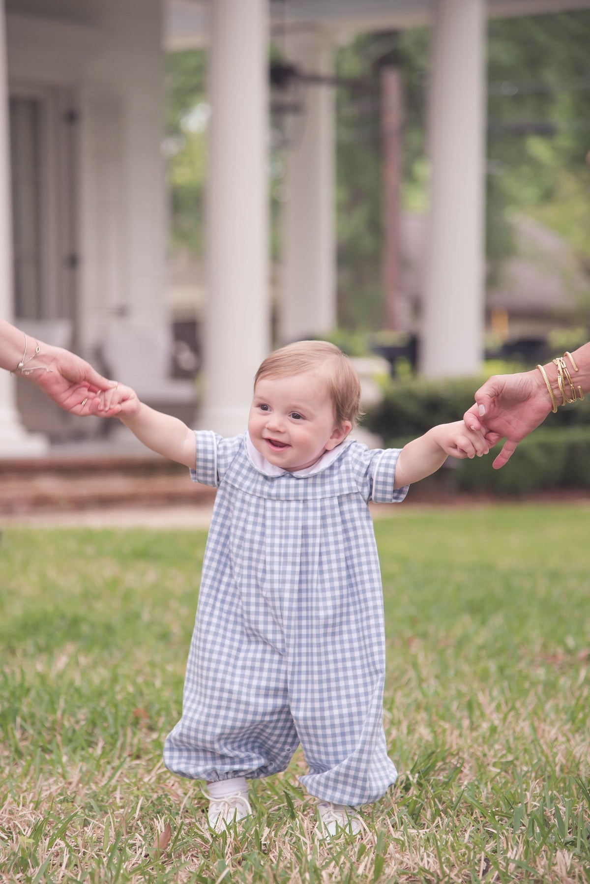 Precious Pleated Romper Stone Blue Check