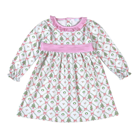 Christmas Trees Pima Scalop Collar Dress