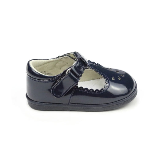 Dottie Scalloped T-Strap- Navy Patent