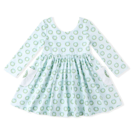 Wreath Embroidery Pocket Dress