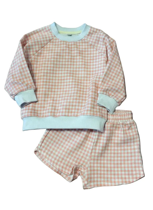 Pink Gingham Sweatshirt Set