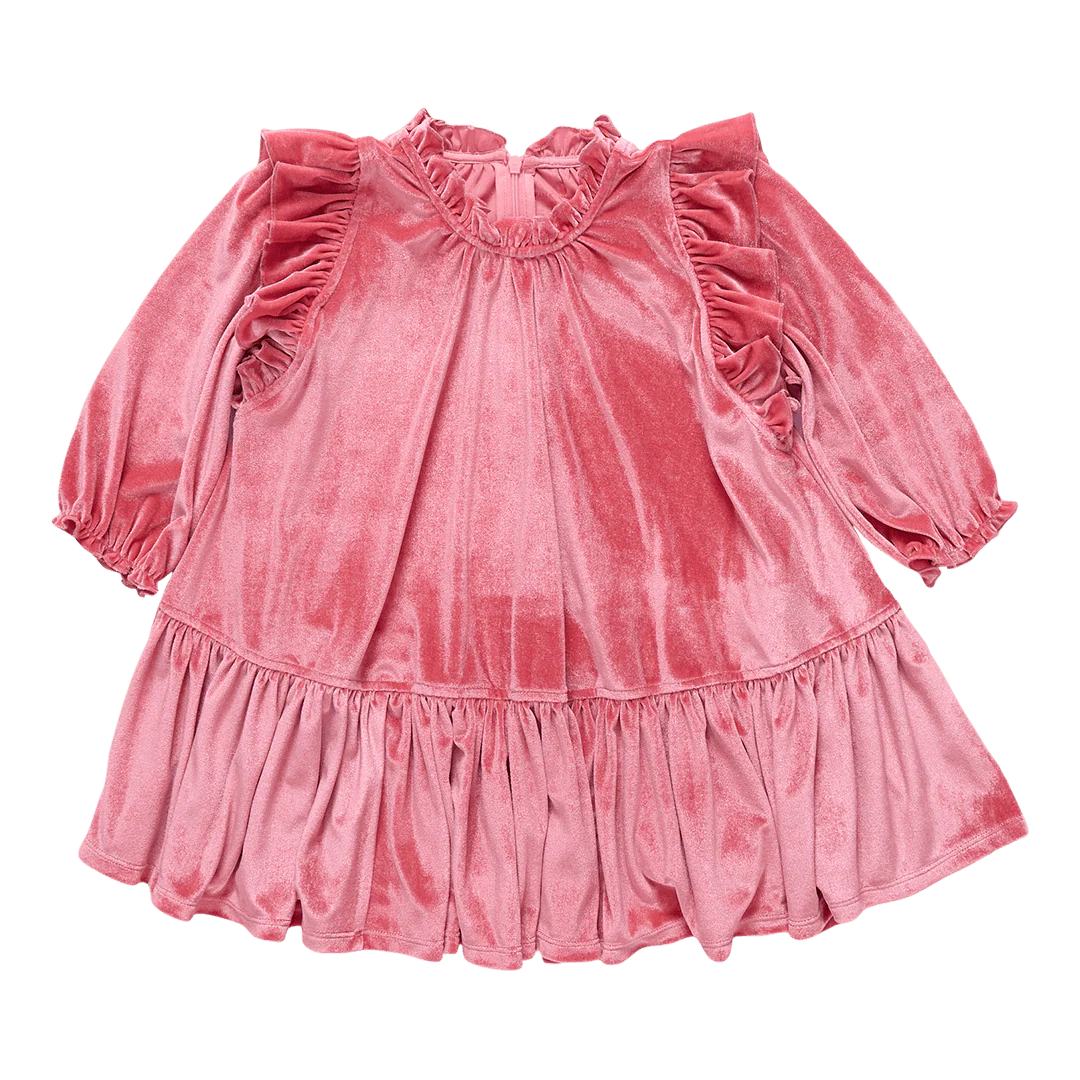 Girls Velour Harper Dress - Desert Rose