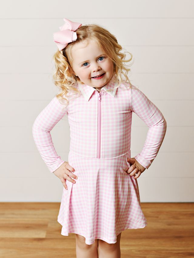 Pink Gingham L/S Tennis Dress