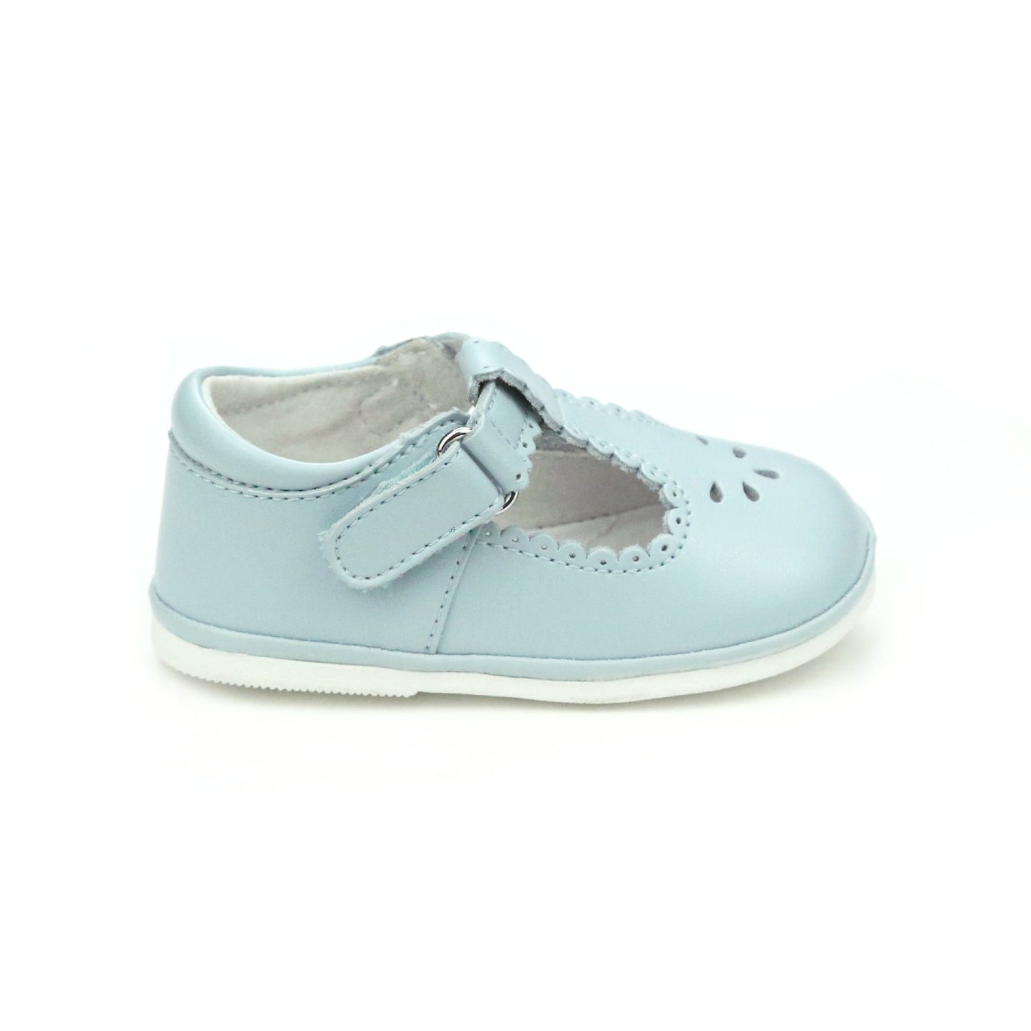 Dottie Scalloped Lt Blue T-Strap