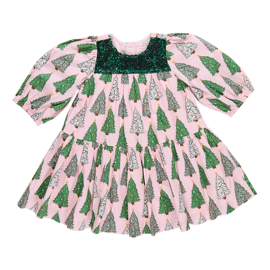 Girls Fiona Dress - Pink Trees