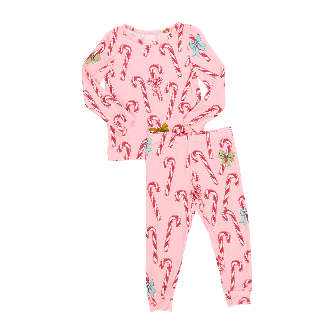 Kids Bamboo PJ Set - Pink Candy Cane Lane