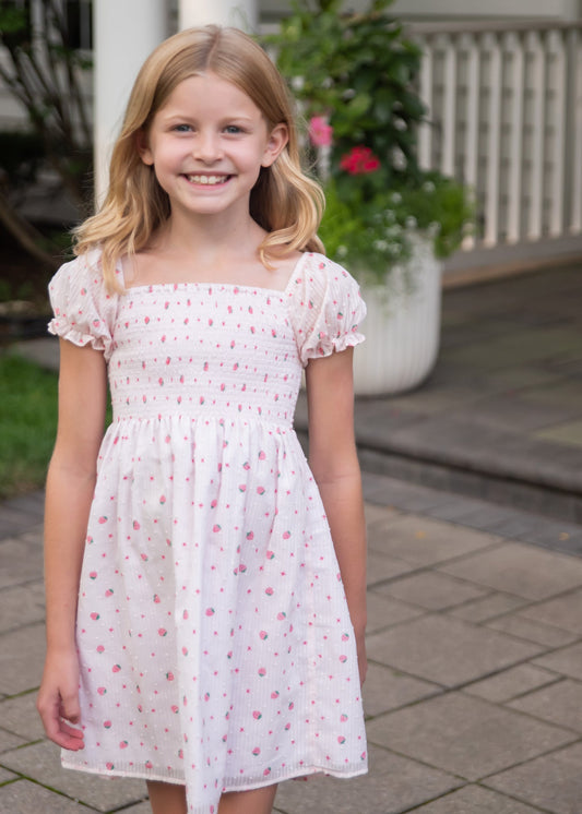 Smocked Dress - Strawberry Swiss Dot