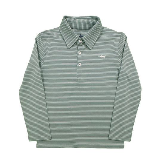 Banks LS Performance Polo - Aqua/White Stripe