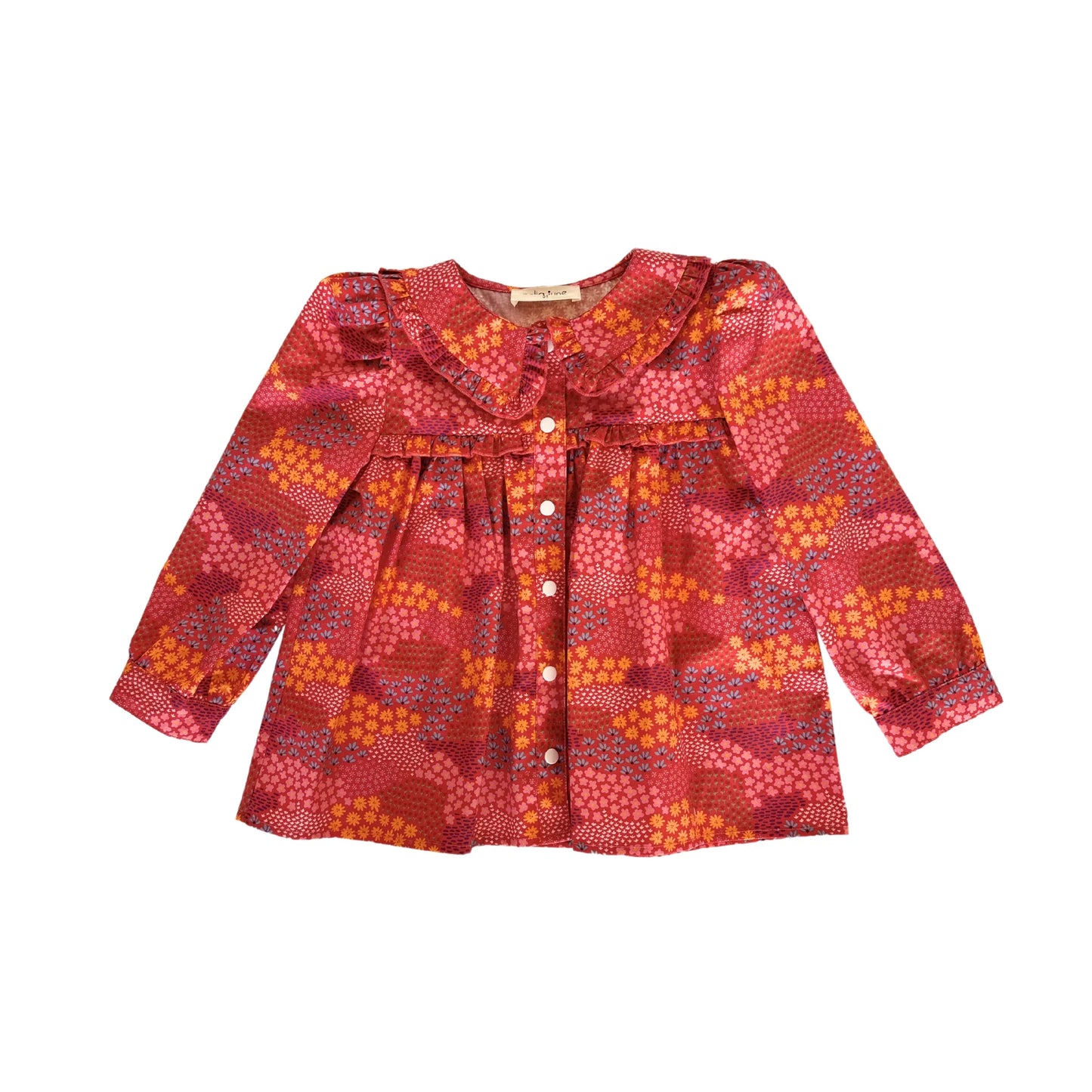 Ruffle Trim Blouse In Red Floral
