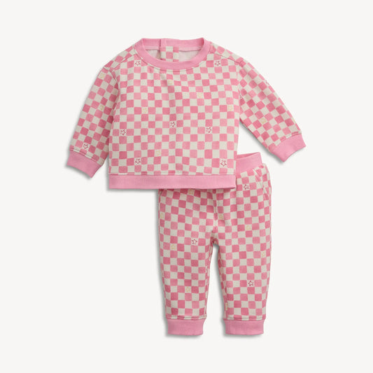 Pink Checkerboard Brushed Fleece Sweatsuit