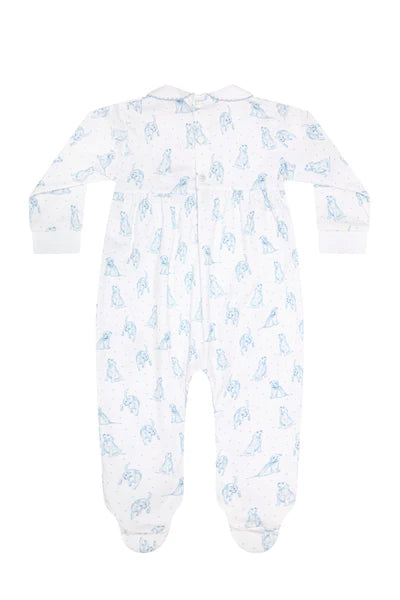 Blue Puppy Love Print Smocked Footie