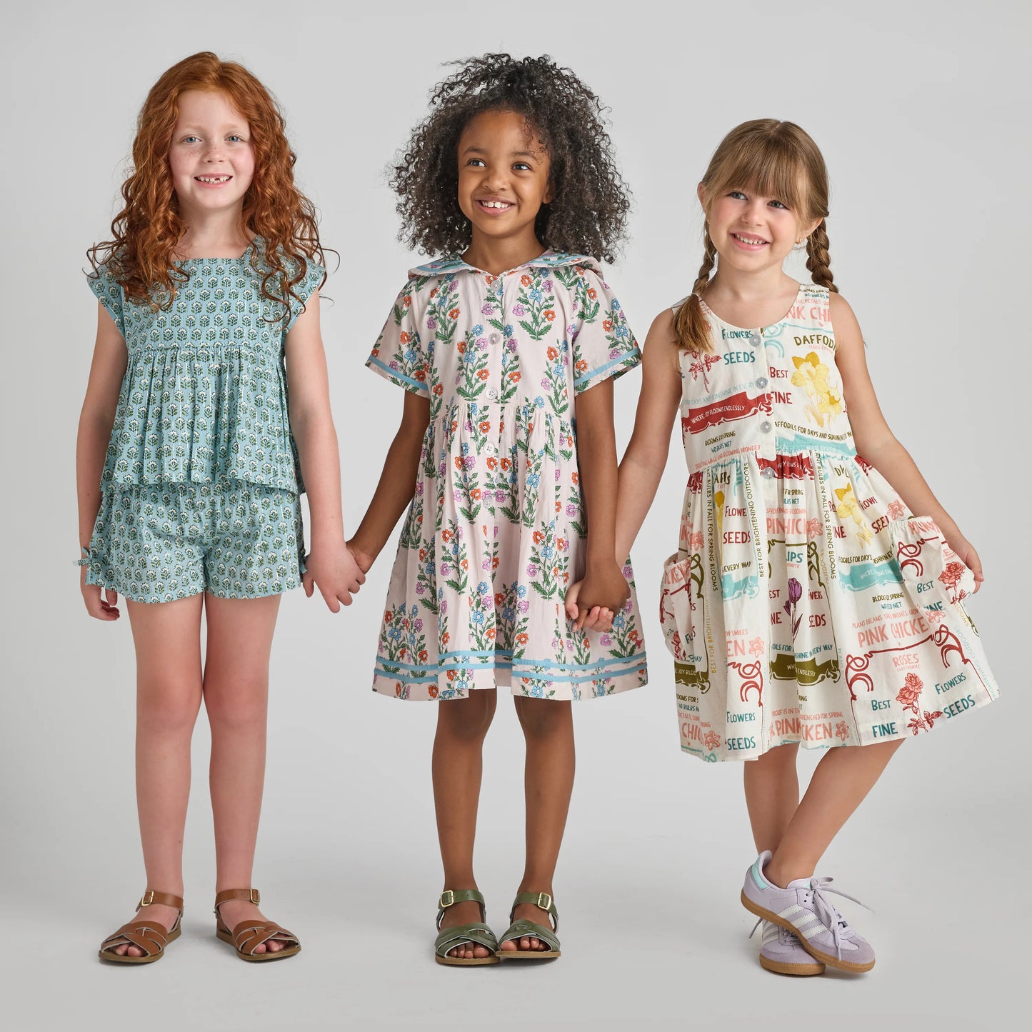 Girls Elowen Dress- Pink Dewdrop Block Print Spring