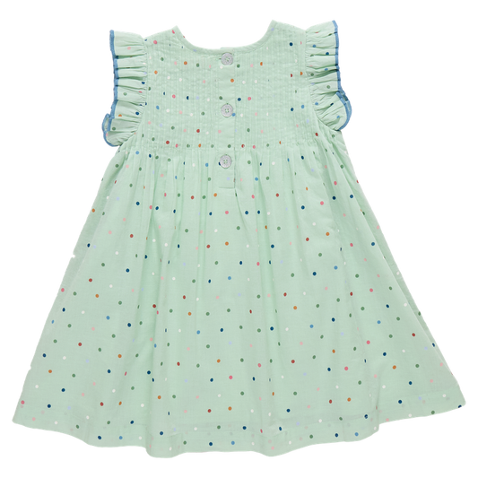 Girls Jaipur Dress - Pastel Green Polka Dot