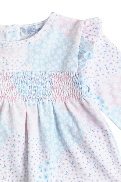 Patchwork Smocked Dress LS