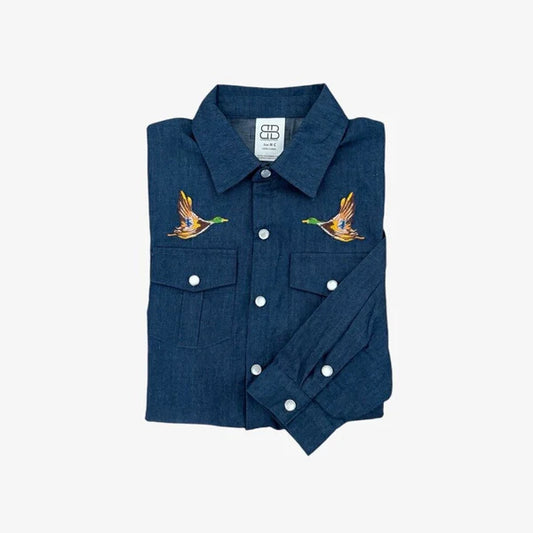 Redford Pearl Snap Shirt- Mallard Denim
