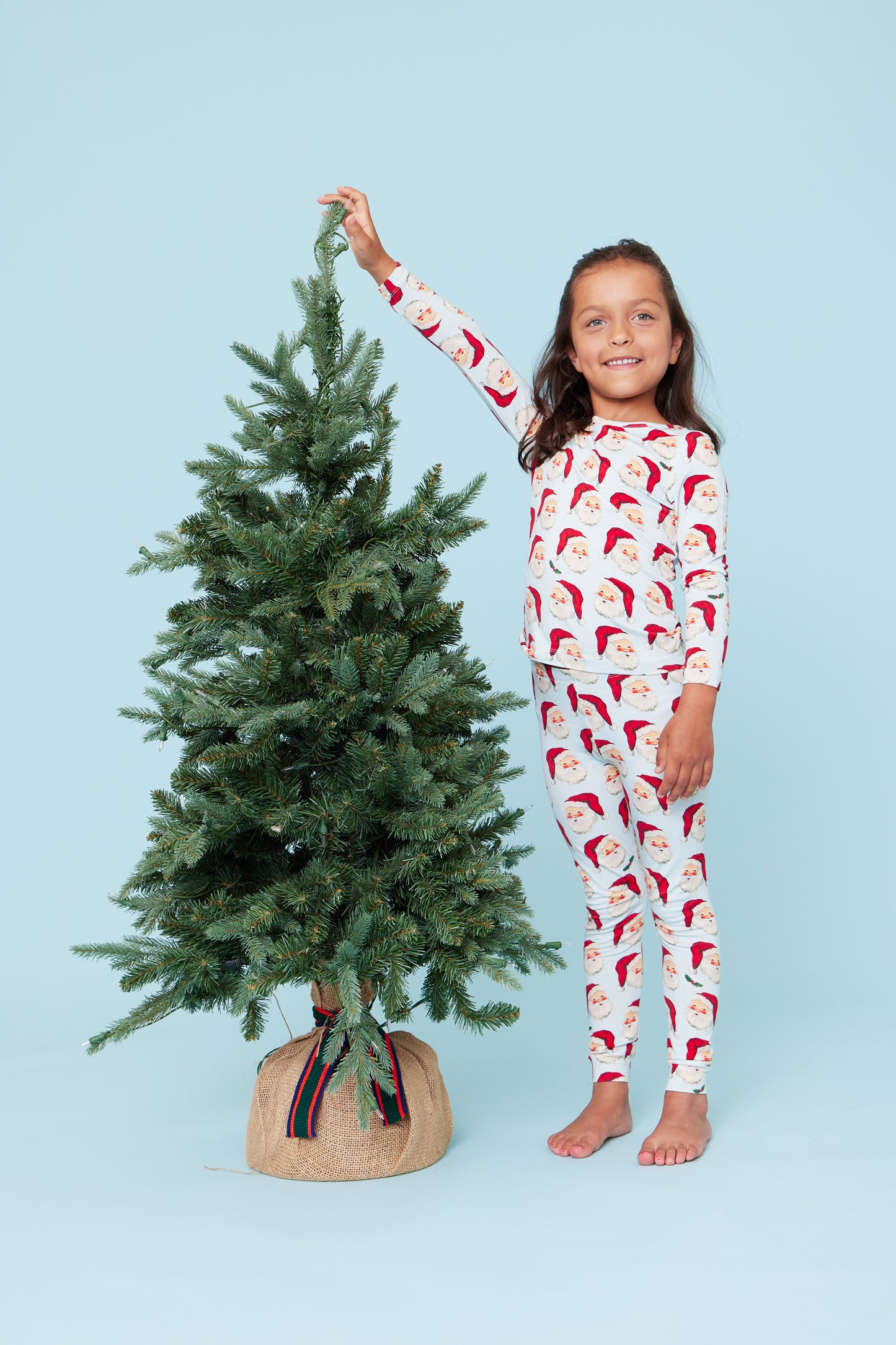 Kids Bamboo PJ Set - Blue Vintage Santas