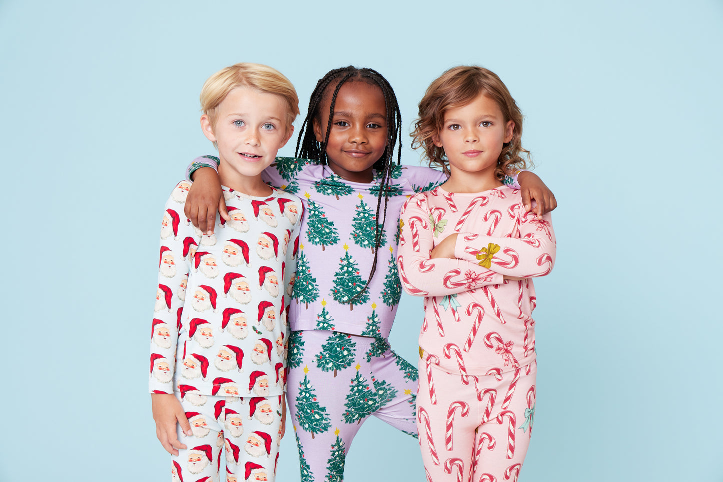 Kids Bamboo PJ Set - Blue Vintage Santas