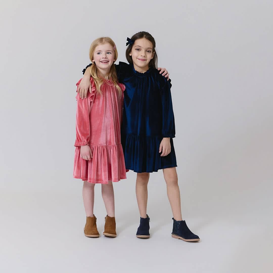 Girls Velour Harper Dress - Desert Rose