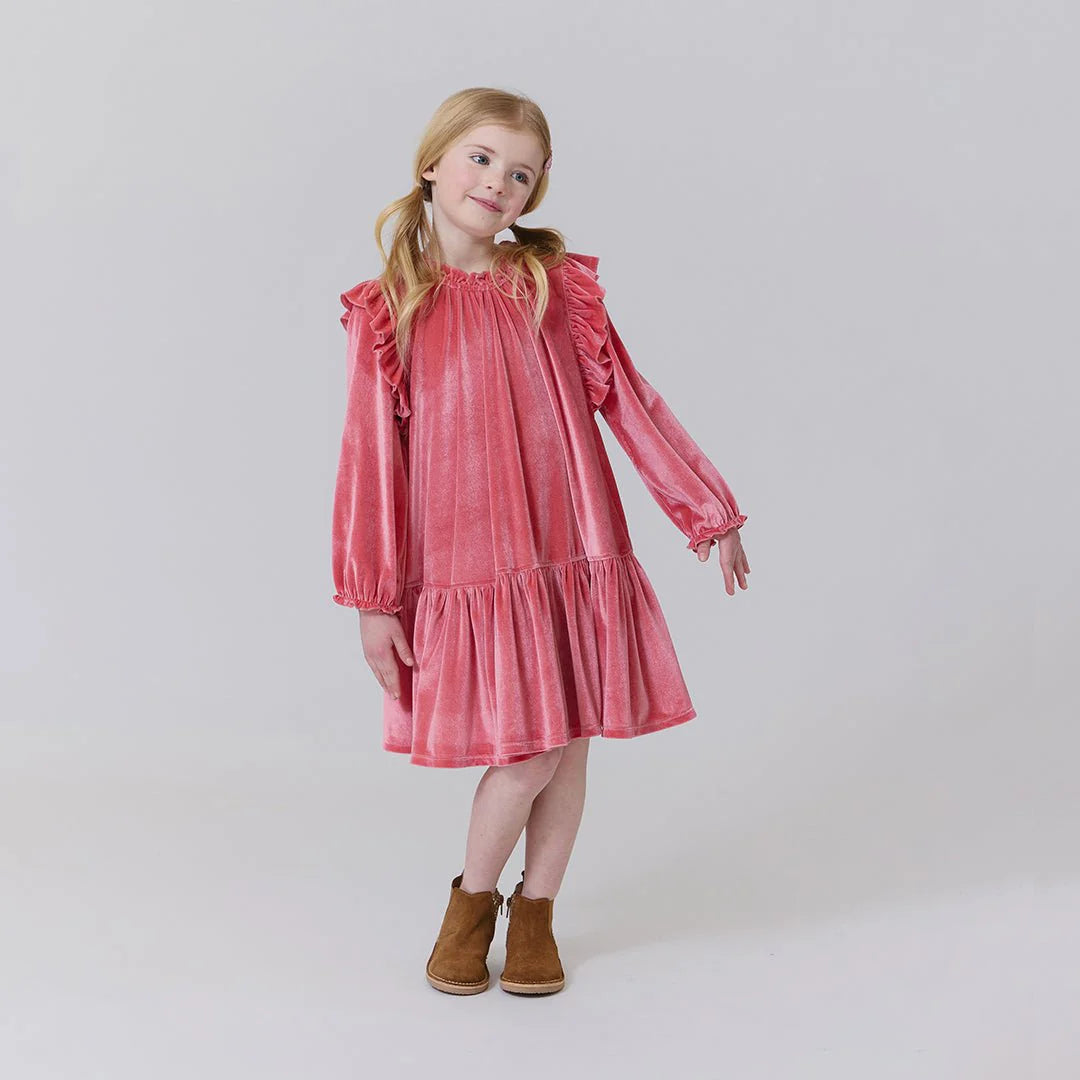Girls Velour Harper Dress - Desert Rose