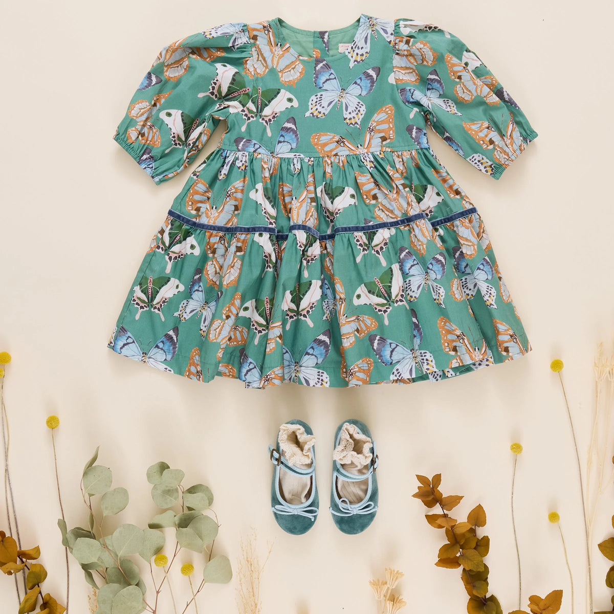 Maribelle Dress- Green Butterflies