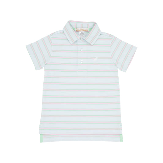 Prim & Proper Polo - Blue, Green, Pink Stripe