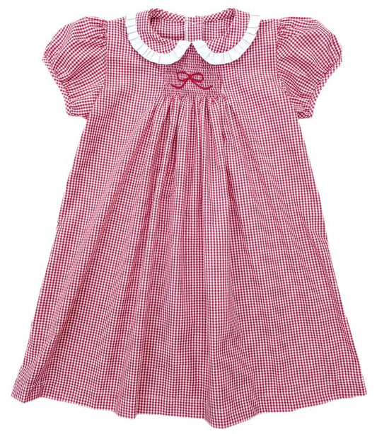 Sage Smocked Red Bow Dress