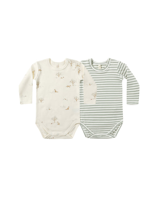 Jersey Bodysuit 2 pack- Fox Land/ Fern Stripe