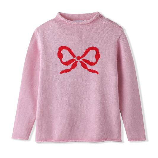 Pink w/Red Bow Rolled Sweater