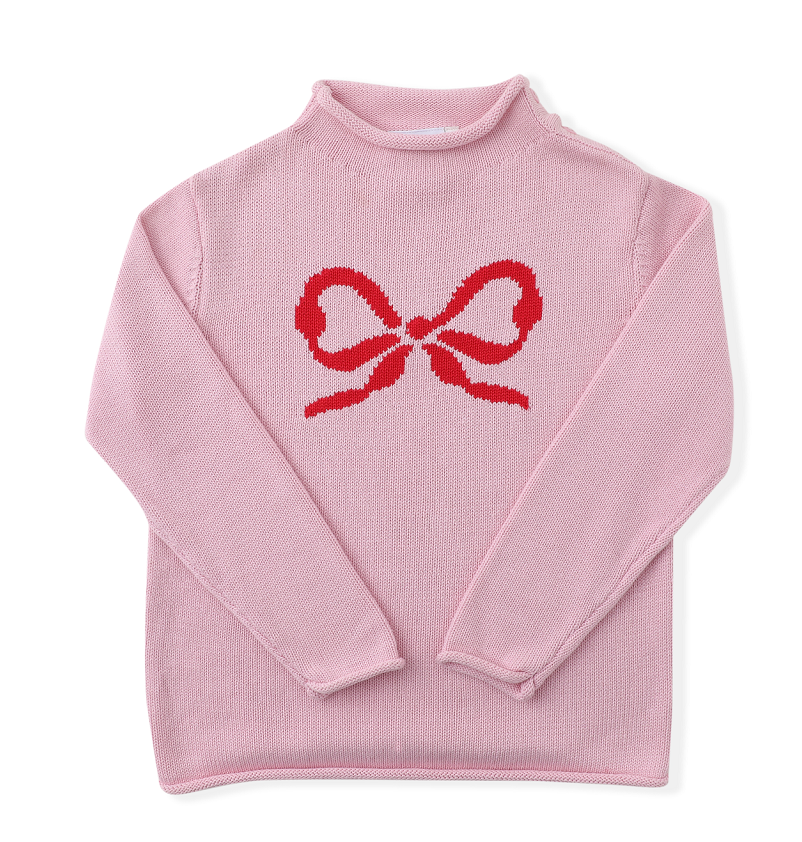 Pink w/Red Bow Rolled Sweater