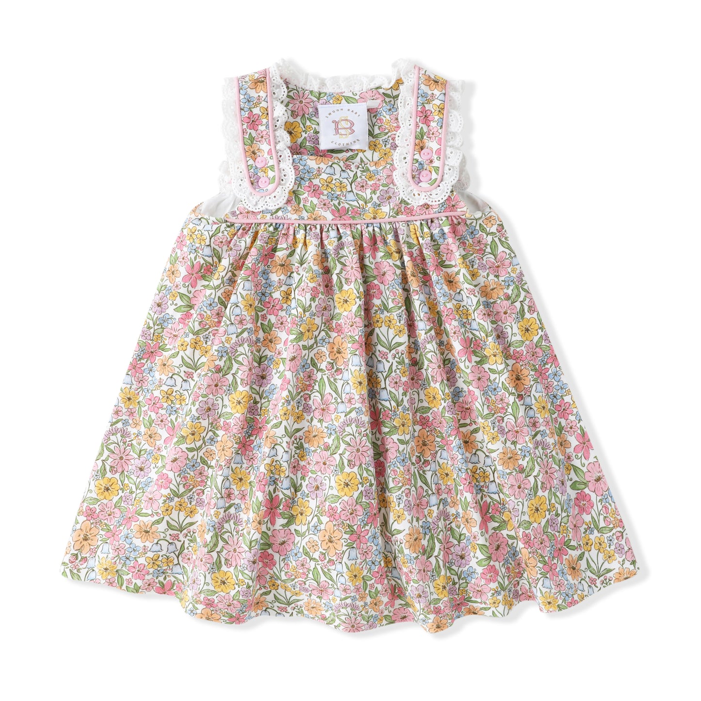 Watercolor Bloom Eyelet Trim Dress