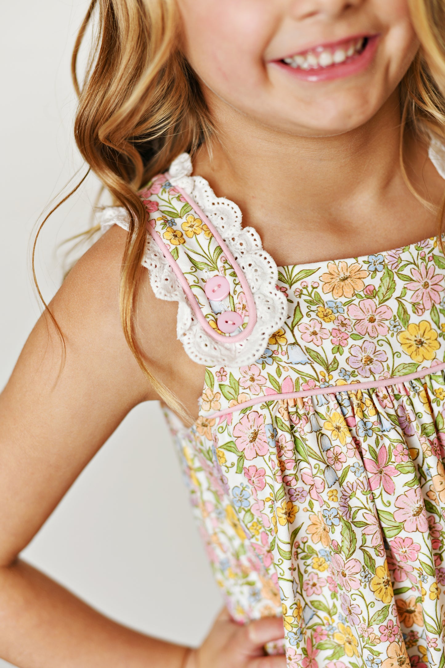 Watercolor Bloom Eyelet Trim Dress