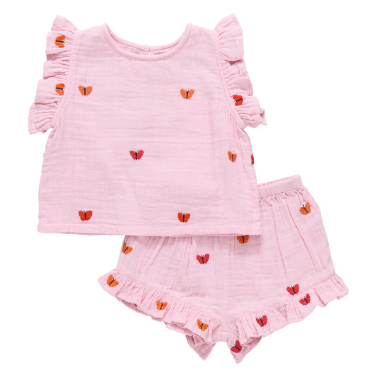 Girls Roey 2-PC Set- Butterfly Embroidery