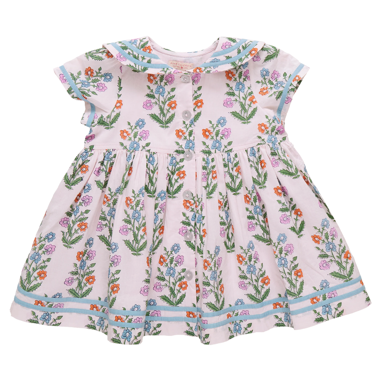 Girls Elowen Dress- Pink Dewdrop Block Print Spring