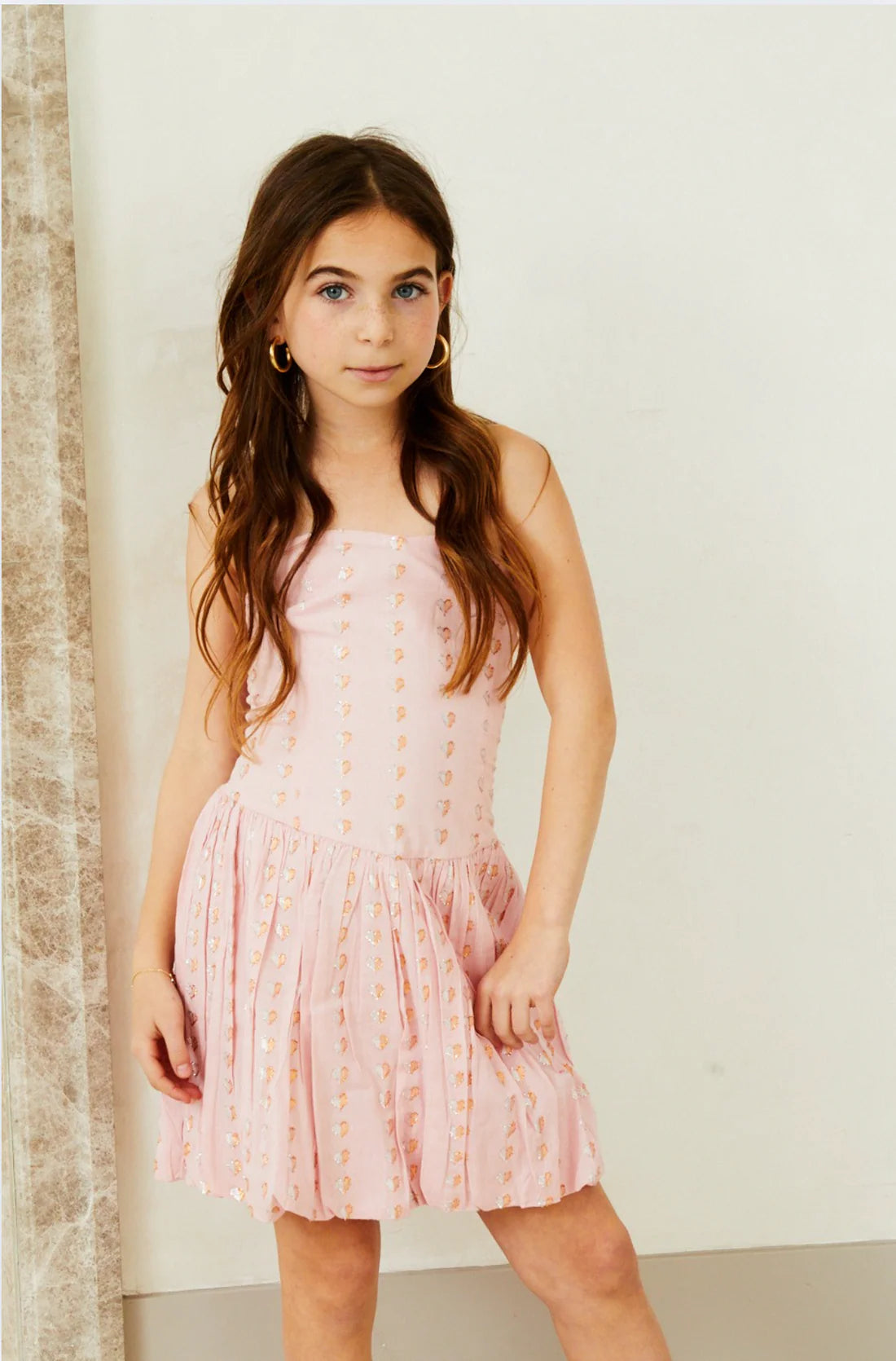 Daniela Lurex Heart Bubble Dress Pink