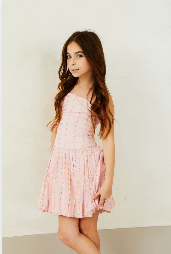 Daniela Lurex Heart Bubble Dress Pink