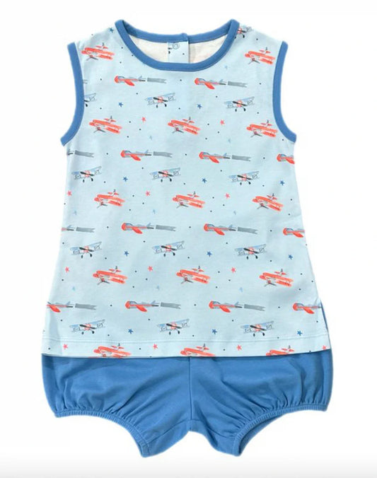 Airplane Knit- Sleeveless Rory Diaper Set