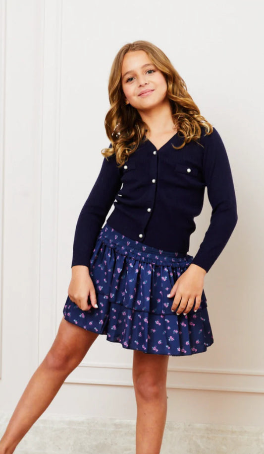 Mickey Navy Cardigan Sweater with Pearl Buttons