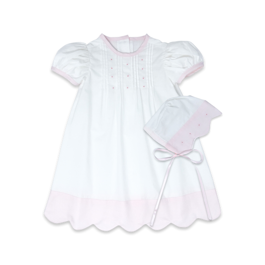 1956 Daygown Set - Blessings White/Pink Scallop Batiste