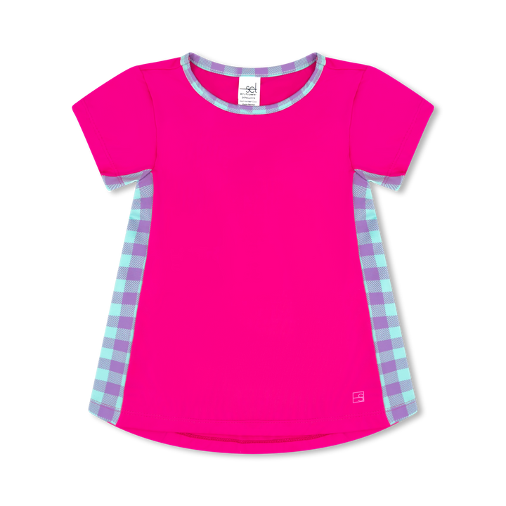 Bridget Basic T - Power Pink/Blue Check