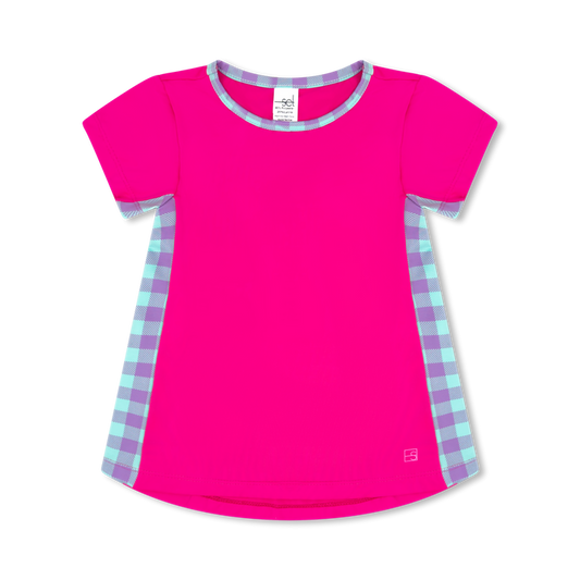 Bridget Basic T - Power Pink/Blue Check