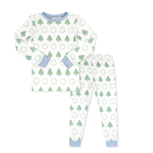 Sweet Pea PJ Set Blue - Oh Christmas Tree