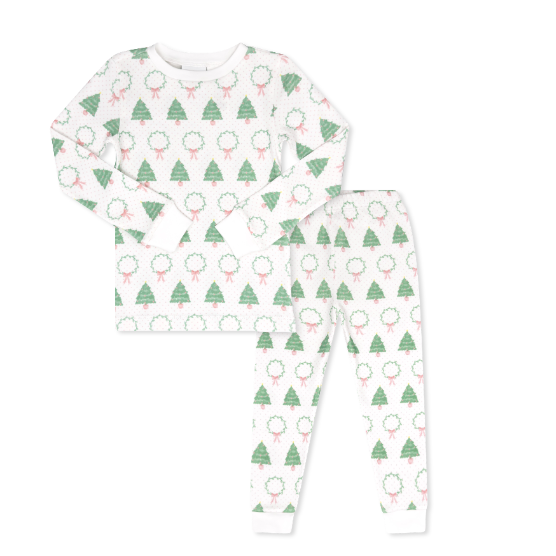 Sweet Pea PJ Set White - Oh Christmas Tree