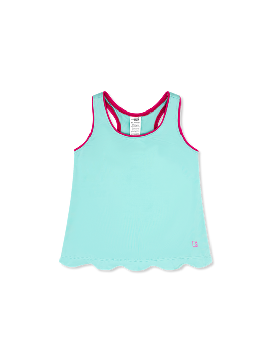 Anna Scallop Tank - Totally Turquoise, Power Pink