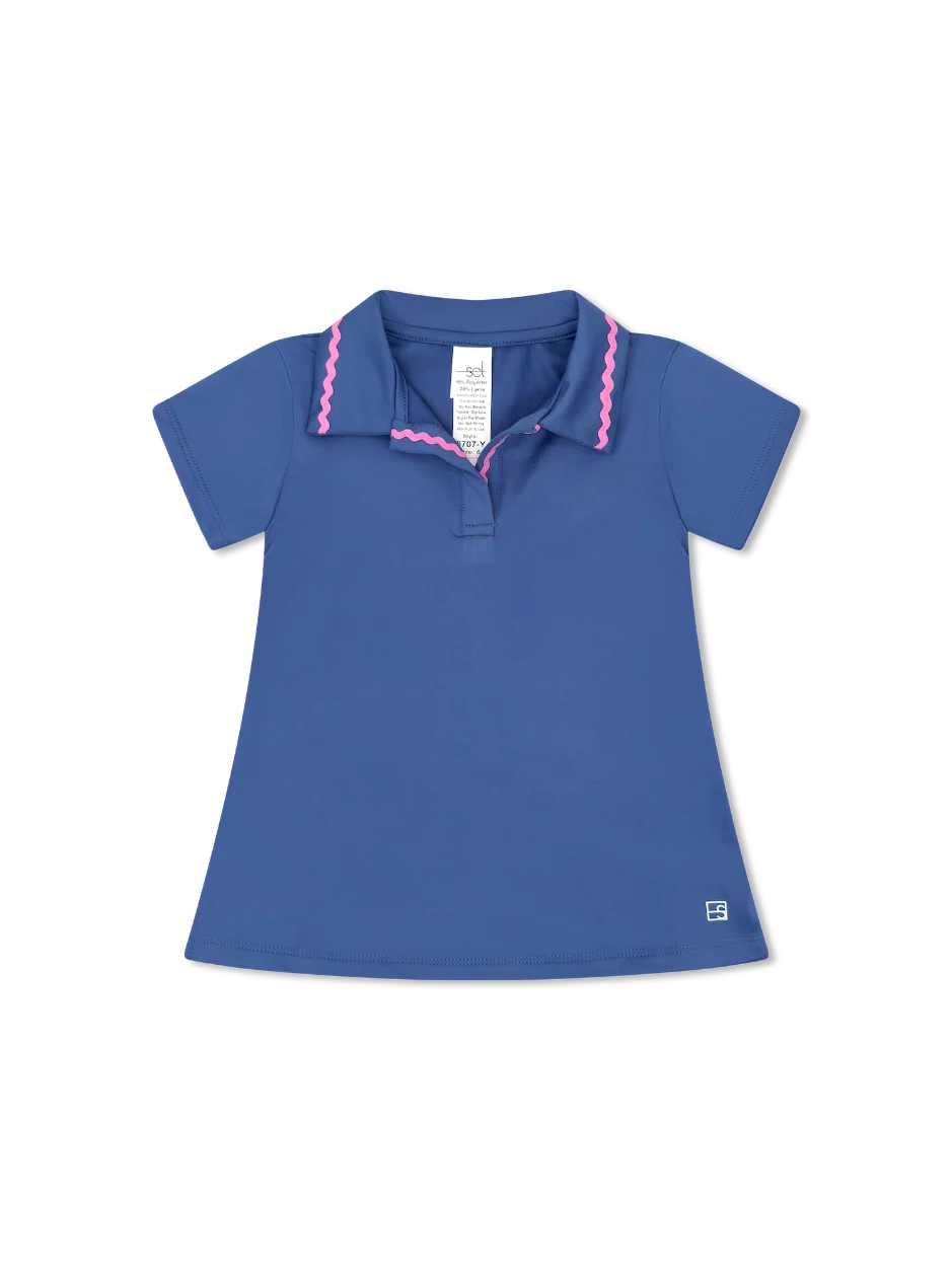 Piper Polo- Baton Rouge Blue, Flamingo Pink