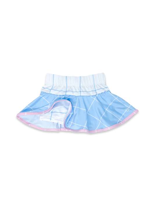 Quinn Skort - Blue Windowpane, Cotton Candy Pink