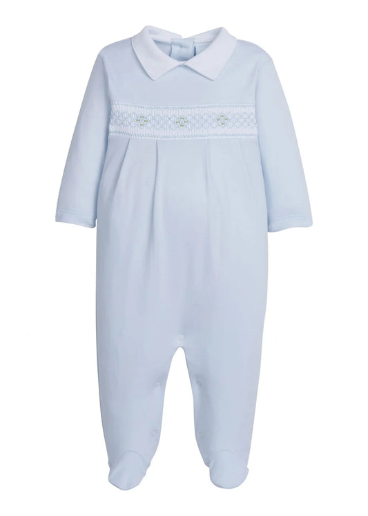 Smocked Footie - Blue Geo