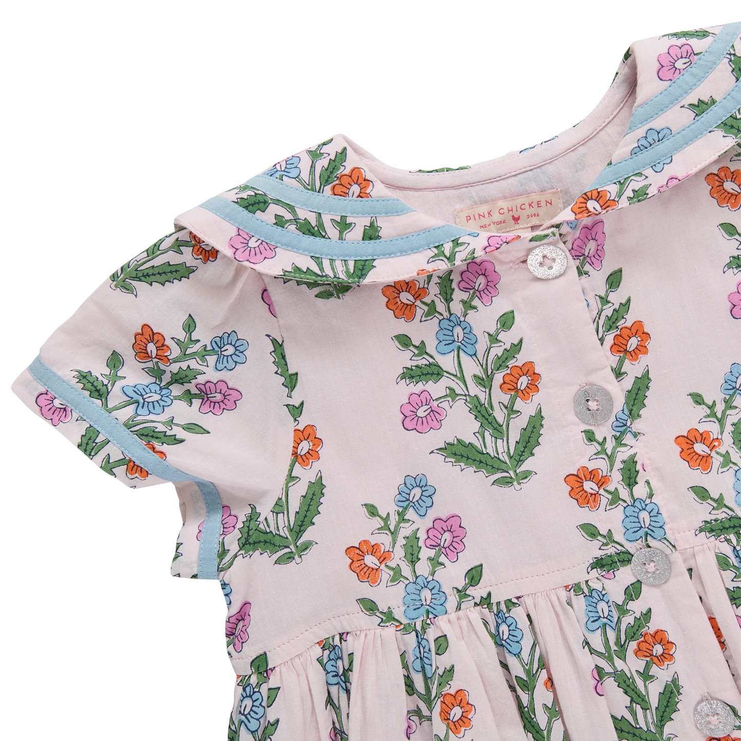 Girls Elowen Dress- Pink Dewdrop Block Print Spring