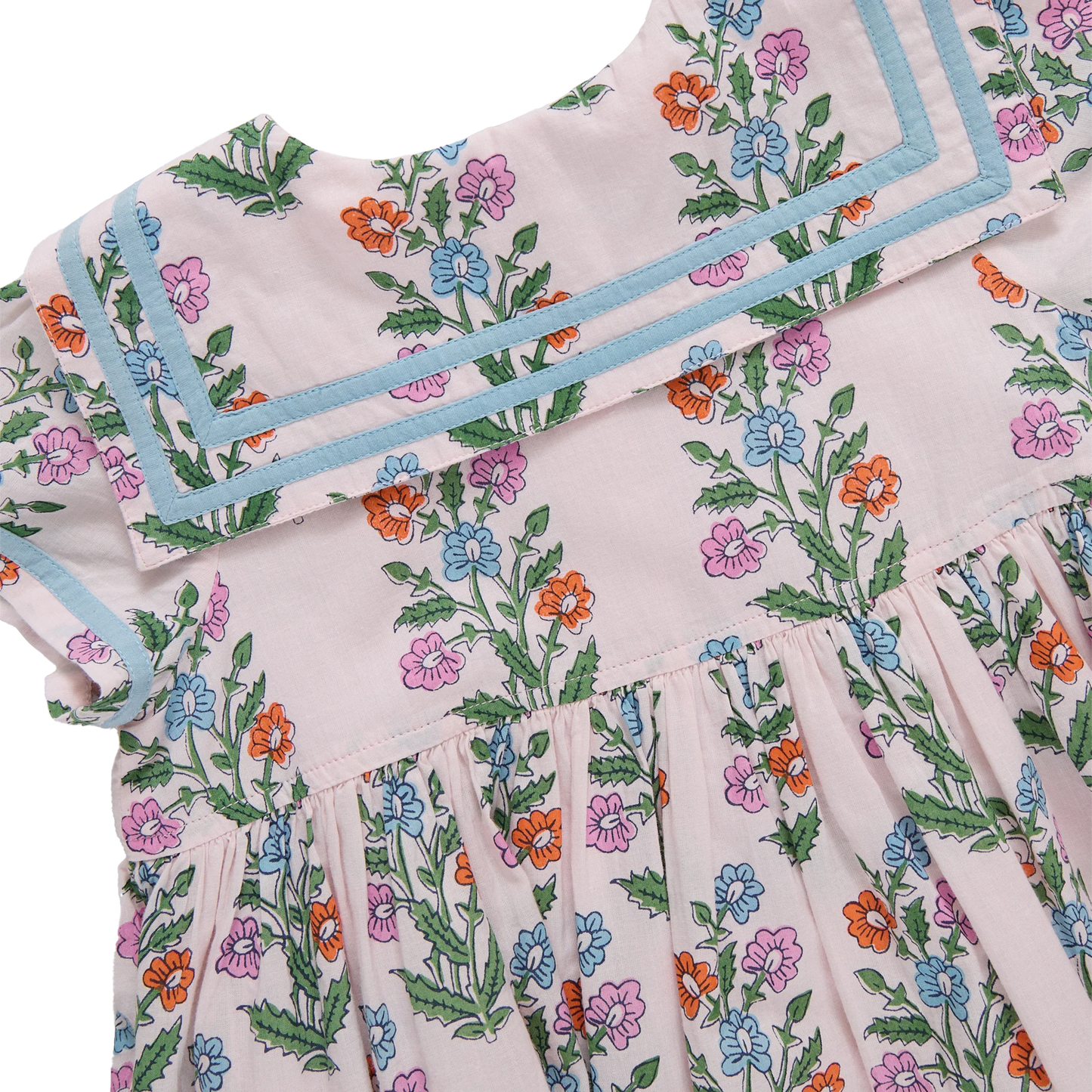 Girls Elowen Dress- Pink Dewdrop Block Print Spring