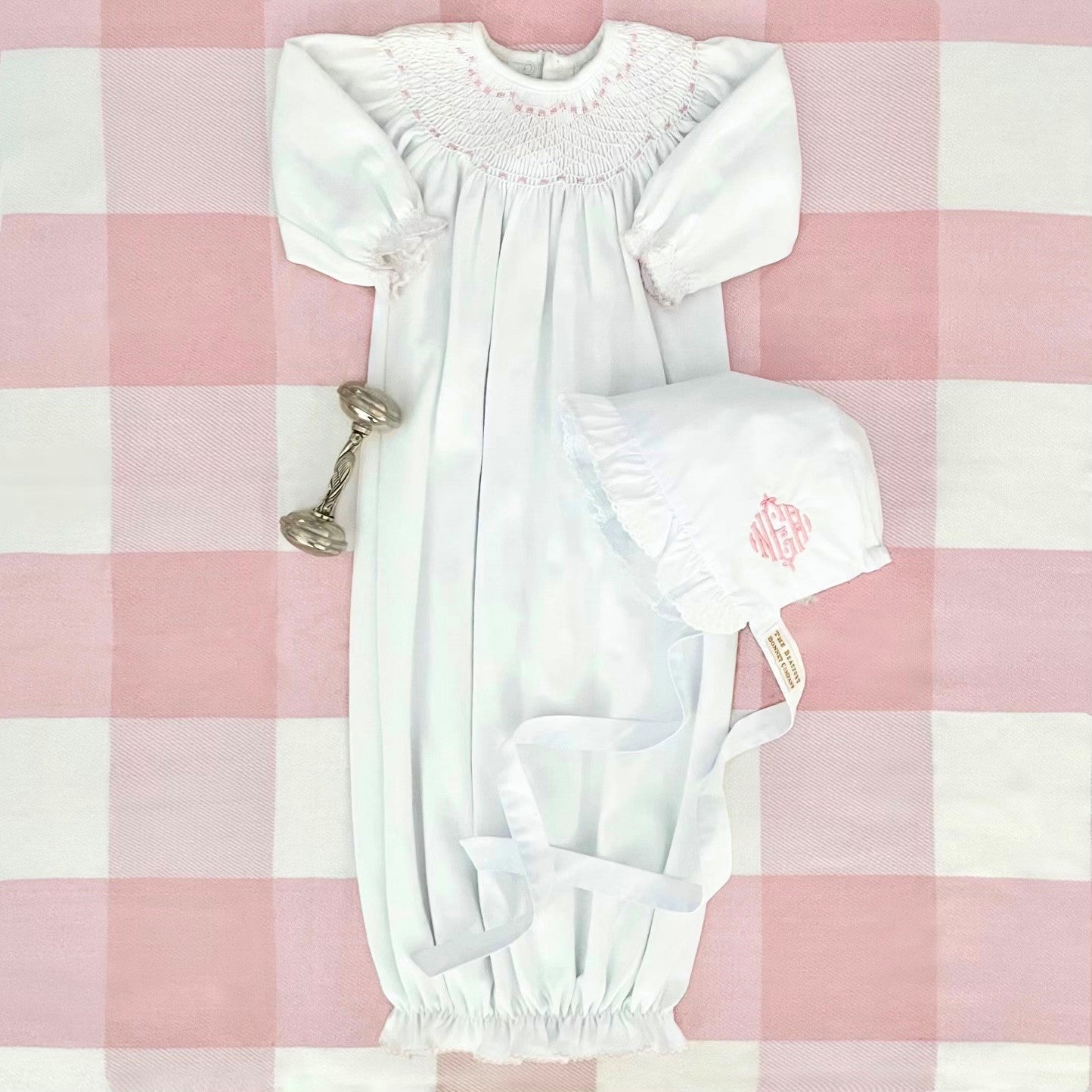 Sweetly Smocked Greeting Gown - White/Pink