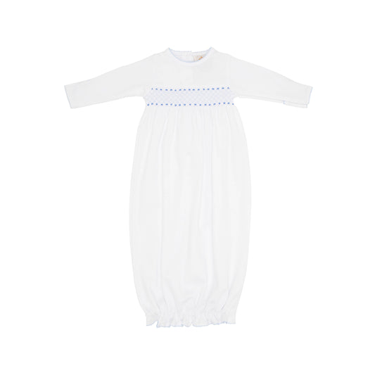 Sweetly Smocked Greeting Gown - White/Blue